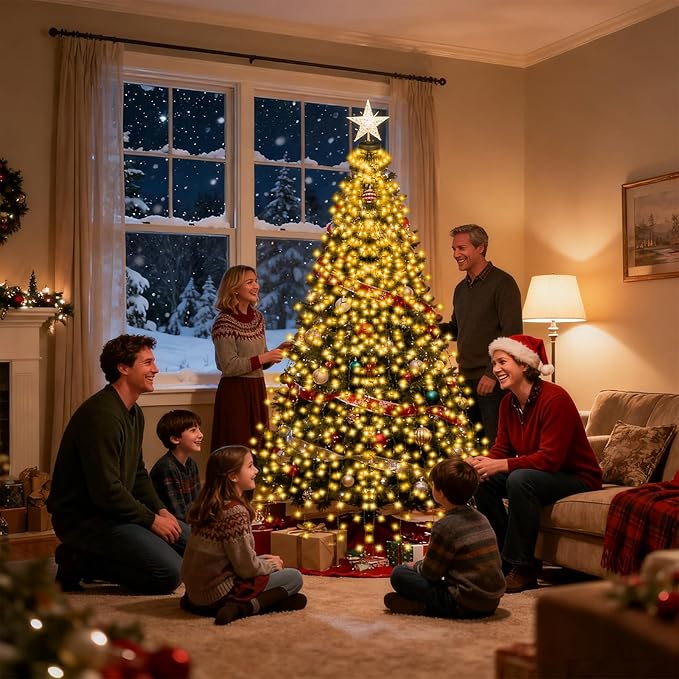 Smart Christmas Tree Lights with Ring, 6.56Ft x 16 Lines String 400 LED Indoor Outdoor with APP Control Music Sync DIY scenarios 17 Modes Multicolor Timing for Christmas Tree Decorations