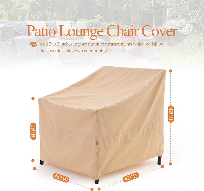 WJ-X3 Patio Chair Covers, Outdoor furniture Cover, Heavy Duty, Waterproof Patio Chair Covers, 43W x 42D x 42H, Beige, 1-Pack