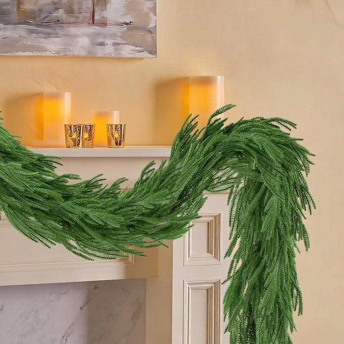6FT Christmas Garland Artificial Norfolk Pine Garlands Real Touch Winter Green Greenery Garland Christmas Decoration Xmas Garland for Door Table Mantle Wall Indoor Outdoor Christmas Decor