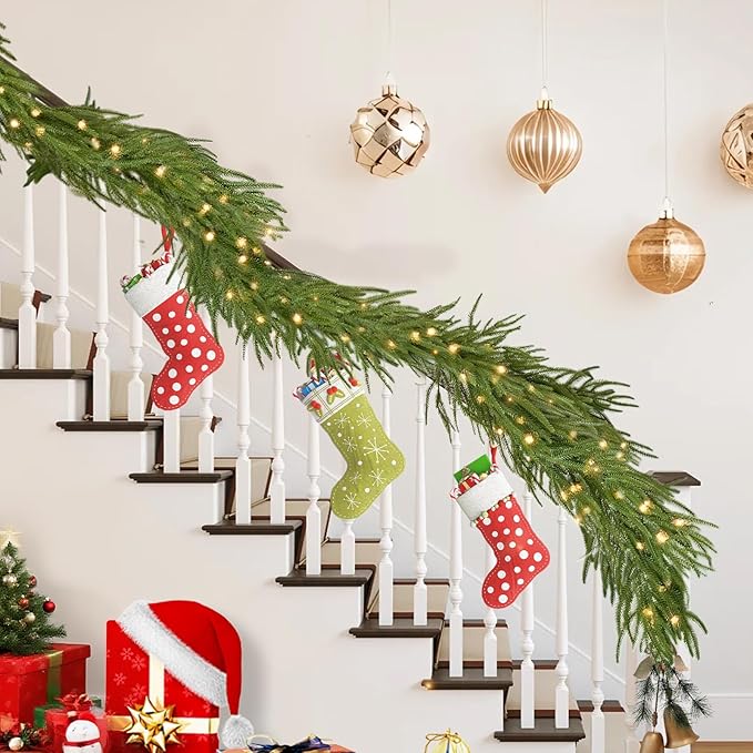 9 Ft Norfolk Pine Garlands, Real Touch Winter Pine Garland, Dense Green Artificial Greenery Garland for Table, Mantle, Staires, Wall, Indoor, Outdoor Christmas Decorations