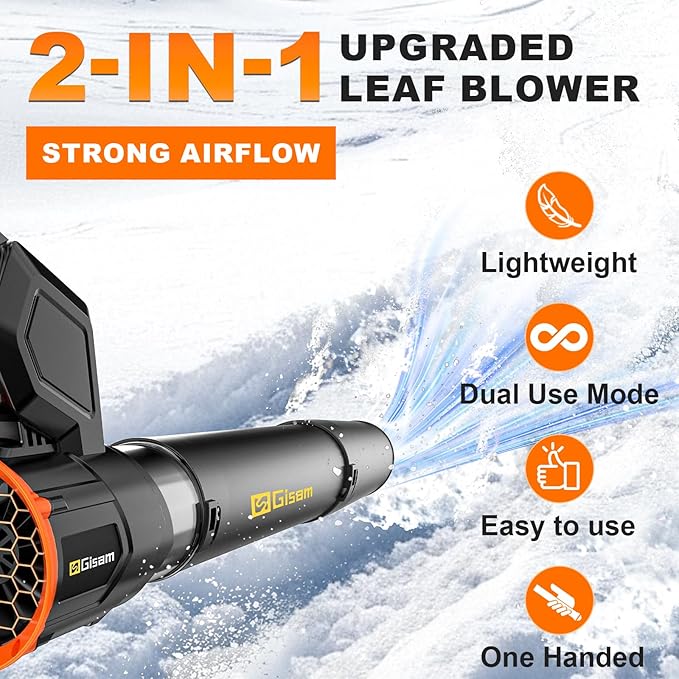 Electric Leaf Blower Cordless -850CFM, 250+MPH, 3000W Brushless Leaf Blower with 2¡¿6.0Ah Batteries, 180¡Æ Rotatable 2-in-1 Handheld Blower, 3-Speed for Lawn Care/Yard/Car/Patio