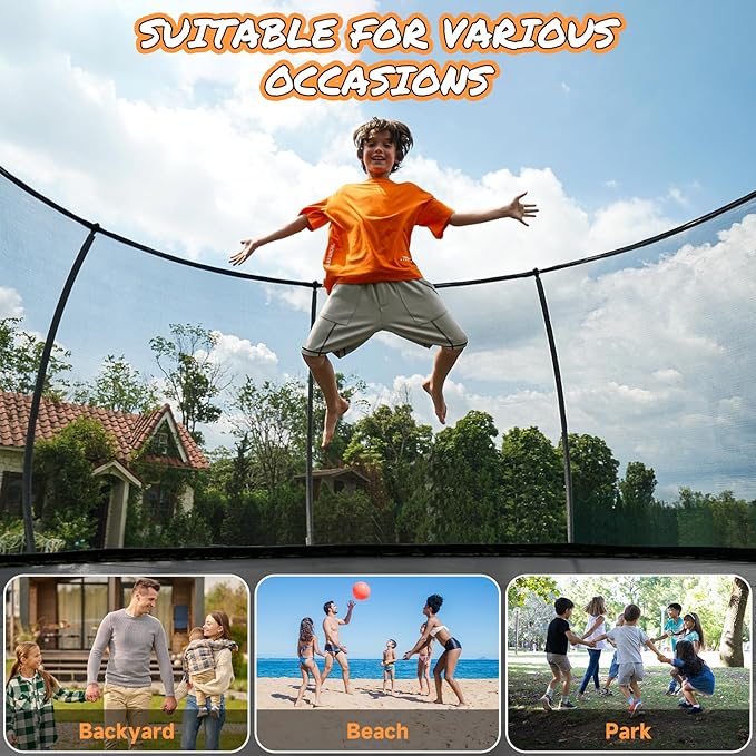 10FT 12FT 14FT 15FT 16FT Outdoor Trampoline with Enclosure Net, Heavy Duty Yard Trampolines, ASTM Approval Recreational Trampolines for Kids and Adults