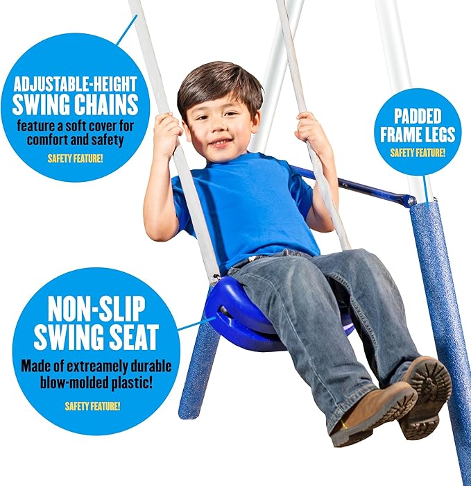 Fun Forever - 8 User Metal Swing Set with 6' Wave Slide and The Triple Fun-Go Round Add-On by XDP Recreation