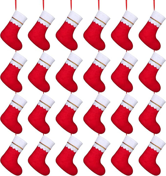 ANVAVO 24 Pack Christmas Stockings 9 Inch Red Felt Xmas Stockings Christmas Tree Hanging Ornaments for Xmas Wall Fireplace Door Window Decorations