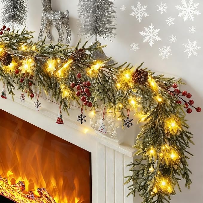 Christmas Garland with Lights Pine Garland Lighted Prelit Christmas Garlands for Mantle Stairs Xmas Garlands Lighted Garland Battery Operated Home Decor Christmas Decorations Outdoor Indoor