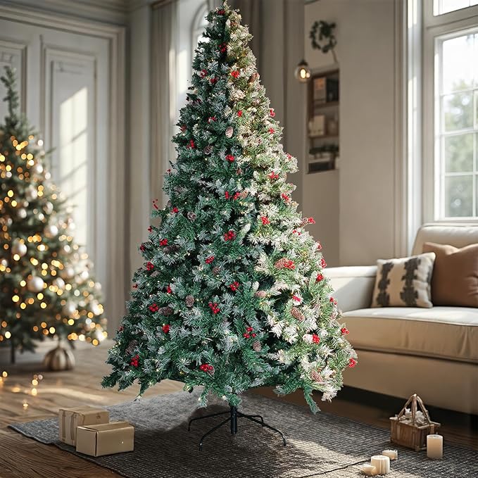 Prelit Christmas Tree with Lights 9ft - Premium Artificial Christmas Tree, with 2270 Branch Tips and 900 Warm Lightsm, Support Automatique, Easy Assembly,Perfect Choice for Xmas Decorations