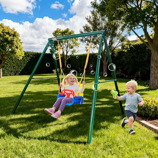 CYFIE Toddler Swing Set, 4-in-1 Kids Swing Sets for Backyard, Indoor/Outdoor Baby Swing with Heavy Duty Metal Stand, Suitable for Aged 6 Months to 10 Years Old