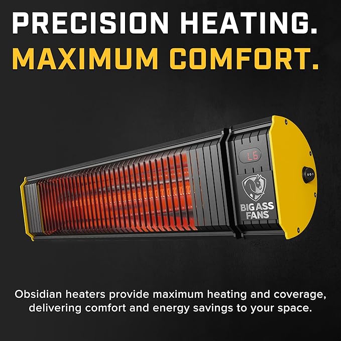 Big Ass Fans Obsidian - Low-light Infrared Electric Heater, Black and Yellow, Indoor or Outdoor Spaces, Patios, Restaurants, Hardwired Wall Mount
