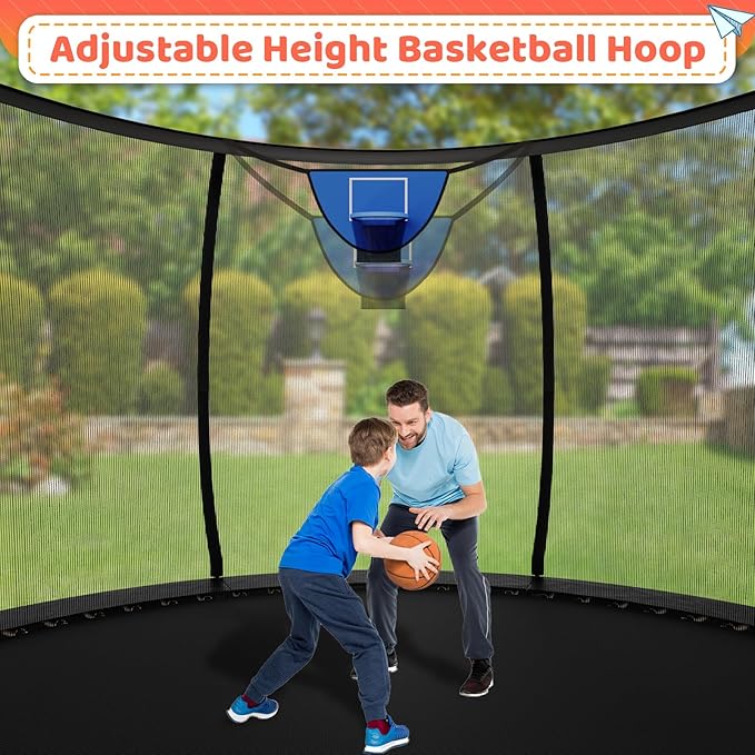 8FT 10FT 12FT 14FT 16FT Trampoline Outdoor, Trampolines for Kids & Adults, Pumpkin Trampolines with Safety Net, Ladder, Coating Metal Frame, ASTM Approved Large Backyard Trampoline for Kids
