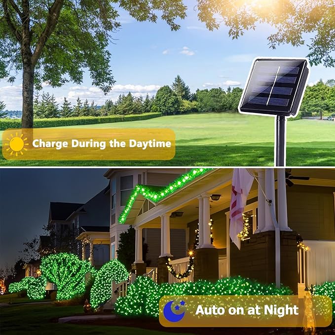 4 Pack 180FT Solar Christmas Lights Outdoor Waterproof, Super Bright 320 LED Solar String Lights with 8 Lighting Modes, Green Wire Solar Twinkle Fairy Lights for Outside Tree Xmas Party Garden(Green)