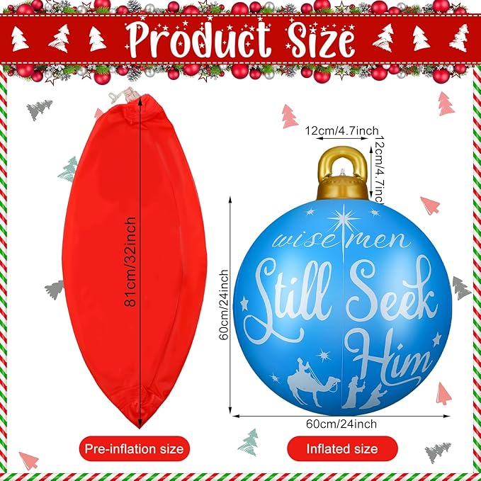 Jetec 4 Pcs Giant Inflatable Christmas Ball Large Xmas Inflatable Ornaments PVC Outdoor Holiday Blow Ball Outside Yard Lawn Porch Decorations (Religious,Cute Color)