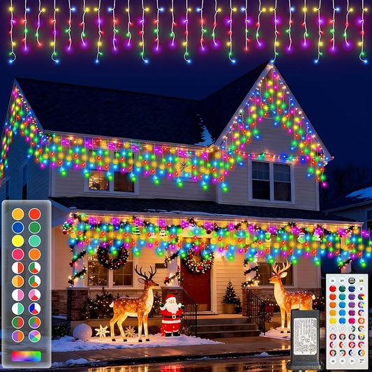 LitHome Color Changing Icicle Lights for Outdoor, 35 Colors Christmas Icicle Lights Outside with Remote Plug In, 165 LED 26FT Icicle Christmas Light Indoor Connectable for Xmas Holiday Roof Home Decor