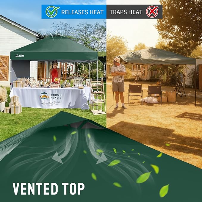 CROWN SHADES 10x10 Pop Up Canopy with 1 Side Wall - Beach Tent with One Push Setup - Outdoor Sun Shade for Events, Parties, Camping - Gazebo with STO-N-Go Cover Bag (Forest Green)