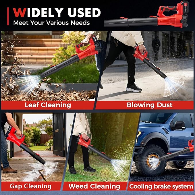 6-Speed Modes Cordless Leaf Blower 21V,200MPH High-Velocity Electric Blower,Lightweight for Dry/Wet Leaves,Lawn Debris,Garage and Driveway Cleaning,Red