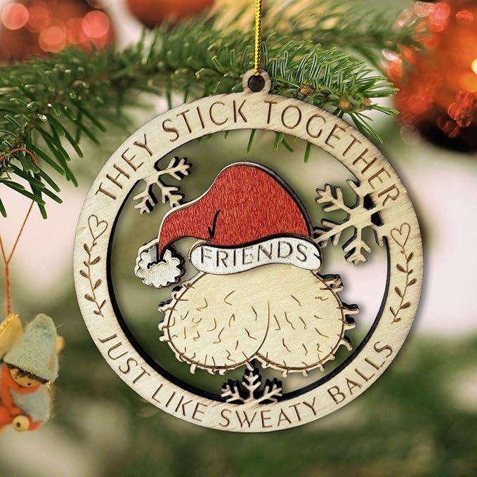 Fuck Ornament - Fuckin Christmas Tree Hanging Ornament - Friends Together Like Sweaty Balls Funny Christmas Ornament – Hilarious Wooden Holiday Decoration, 2024 Gag Gift for Fucking Friends