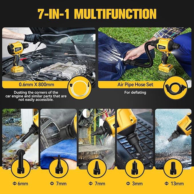 LIVOWALNY Cordless Dust Blower Compatible with Dewalt 20V Battery, Leaf Blower Brushless Handheld Sawdust Blower 447 MPH/39 CFM for Garages, Sawmill Room, Workshop Cleaning (No Battery)