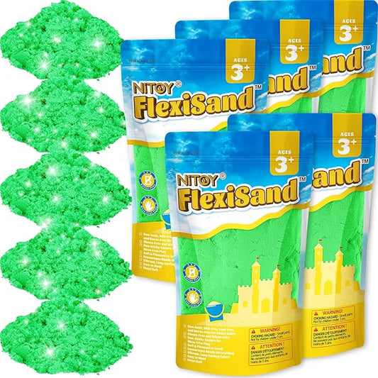 NiToy FlexiSand Value Pack Colored Moldable Self-Sticking Sand, Never Dries Out Fun for 3 Years and Up Kids, Bulk Refill for Sensory Sand Box Toys, Ideal for Shaping and Molding (11lbs, Green)