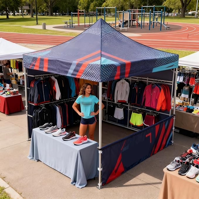 10x10FT Custom Pop Up Canopy Tent with Logo Personalized Trade Show & Event Heavy Duty Aluminum Folding for Outdoor Markets, Business Branding Advertising (Top Canopy+1 Full Wall+2 Half Walls)