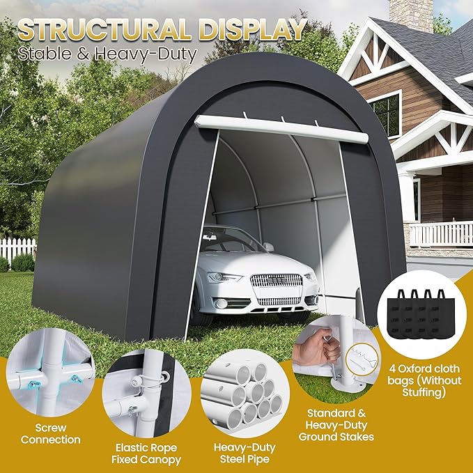 Wisteria Lane Heavy Duty Carport with 4 Cloth Bags, All-Weather Car Canopy with 2 Roll-up Doors, Portable Garage Storage Shelter Shed for Cars, Truck, or Garden Tools, 10' x 15'