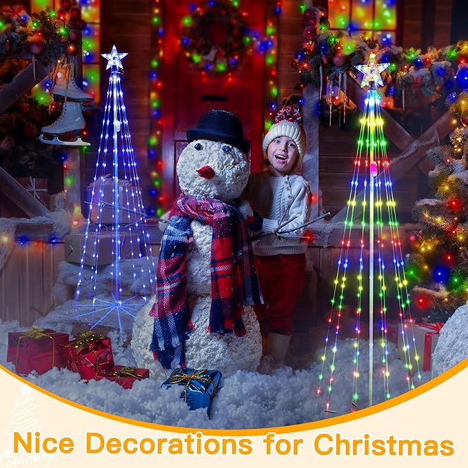 Ollny Christmas Tree Lights 5FT 140 LED, RGB 34 Modes Color Changing Outdoor String Light with Plug in Remote, Waterproof Star Lights for Xmas Outside Indoor Yard Porch Decorations