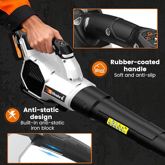 Leaf Blower Cordless, 675CFM Electric Leaf Blowers with 2 x 7.8Ah Batteries and Charger, 3- Speed & Turbo Mode, Equipped with LED Lighting, 1 x Shoulder Strap, Blowers for Lawn Care - SL9501