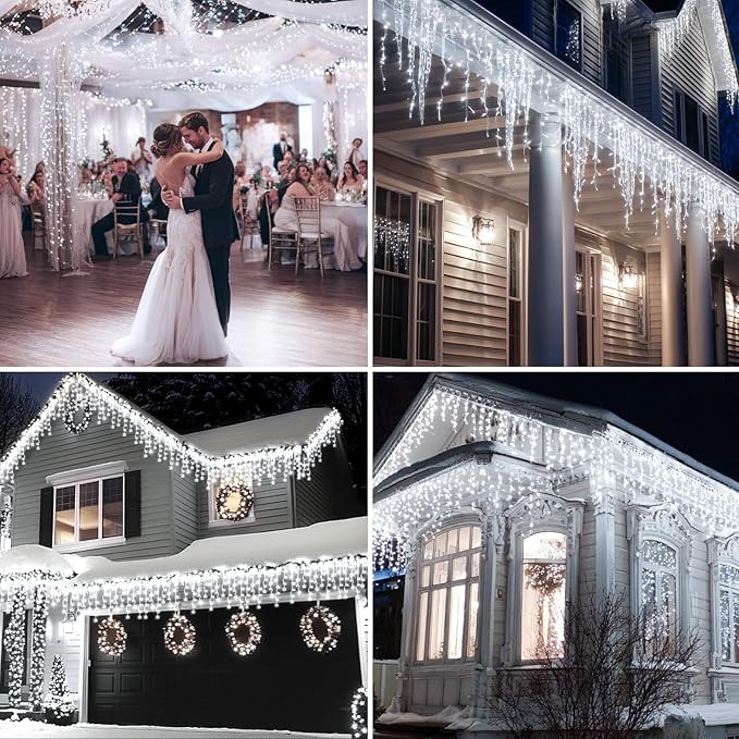 Solar Christmas Lights 66+16Ft 660LED Icicle Lights for Outside 2400mAH Connectable Rechargeable Dimmable Remote Twinkle Fairy String Lights for Xmas Yard Eaves House Roof Decorations