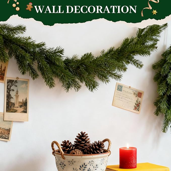 Christmas Norfolk Pine Garland - 6 FT Artificial Norfolk Pine Garland for Table, Wall, Mantle, Window, Christmas Decorations Indoor