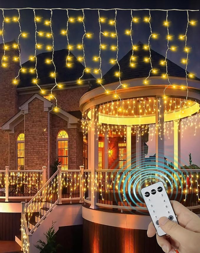 Icicle Christmas Lights Outdoor 520 LED 49FT Warm White, 80 Drops 2700K Icicle Christmas Lights with Remote/8 Modes/Timer, IP44 Waterproof for Roof Gutter Wedding Holiday Decorations