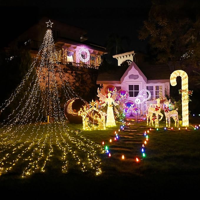 Yescom 8FT Pre-Lit 660LED Christmas Candy Cane Giant 3D Lighted Outdoor Yard Decorations with Timer Function, Xmas Holiday Display Outside Large Lighting Show