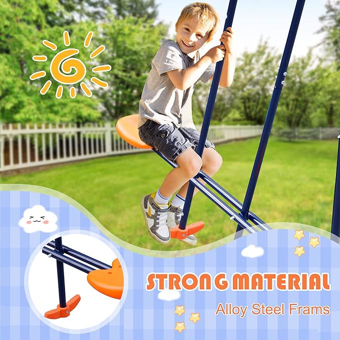 Outdoor Swing Sets for Backyard, 440lbs Load Capacity Swing Stand with 2 Seats and 1 Glider, Heavy Duty A-Frame Metal Outdoor Swing Set for Kids