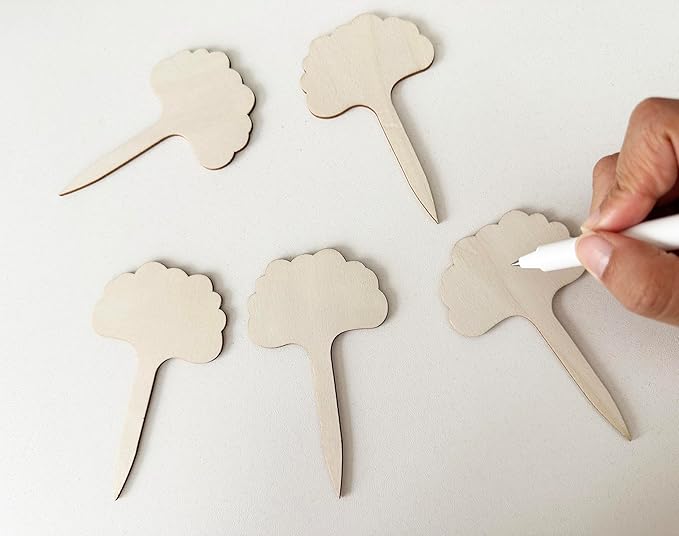 100 Pcs Wood Plant Labels, Natural Wooden Plant Marker Garden Sign Tags, Cloud Type Garden Markers for Succulents, Herbs, Seedlings, Potted, Flowers, Vegetables (Cloud)