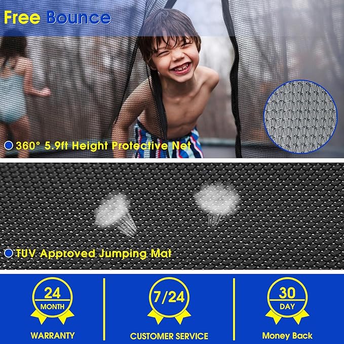 SKYUP 2026 Upgraded 8 10 12 14 15 16 FT 1500lbs Tranpoline for Kids and Adults with Light+Sprinkler+Socks, Recreational Tranpoline with Basketball Hoop, Ladder, ASTM Approved Tranpoline for 7-10 Kids