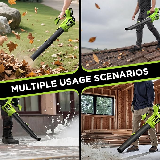 Leaf Blower Cordless, 580CFM Lightweight & Powerful Electric Handheld with 5+1 Speed Modes, Includes 2 Batteries & Fast Charger Kit for Lawn, Patio, Dust, Leaves, Car Drying and Light Snow