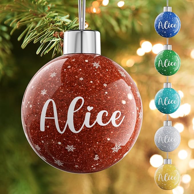 Bemaystar Personalized Christmas Ball Ornaments - Custom Name Christmas Ornaments, Glitter Christmas Ornaments, Customized Christmas Tree Decorations Gift for Family, Kids, Friends, Couples, Wedding