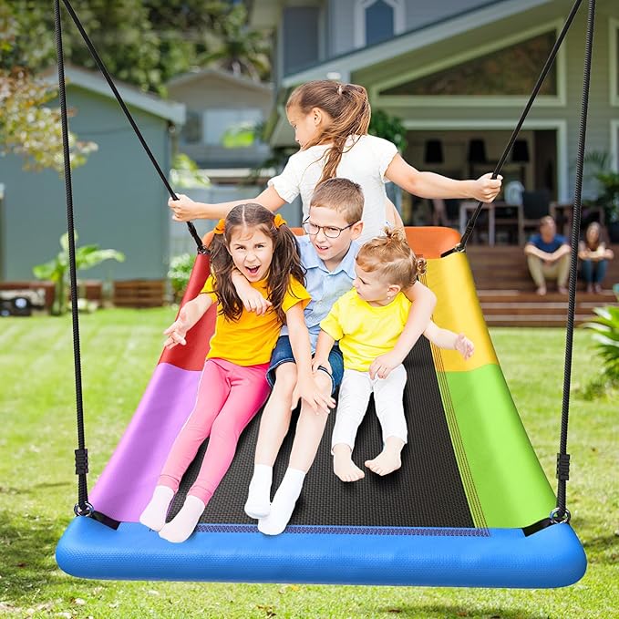Trekassy Swing Sets for Backyard, 440lbs Heavy Duty A-Frame Metal Stand with 60 Large Platform Swing for Outdoor Playground Park£¨Green/Tan£©