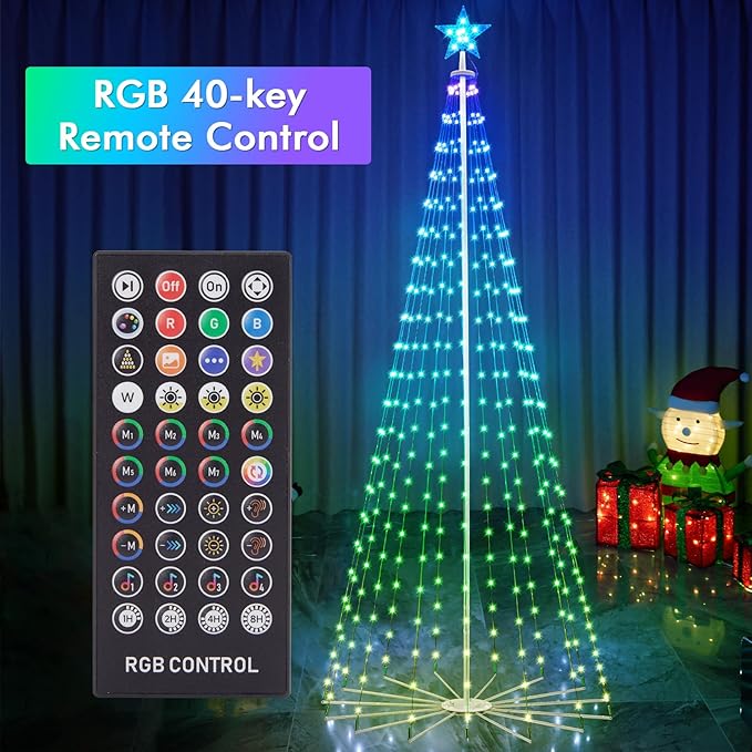 8FT Outdoor Christmas Tree, RGB Color Changing Pre-lit Smart Cone Christmas Tree with LED Lights, App & Remote Control, DIY Multi-Color Lightshow, Music Sync, Christmas New Year Decoration