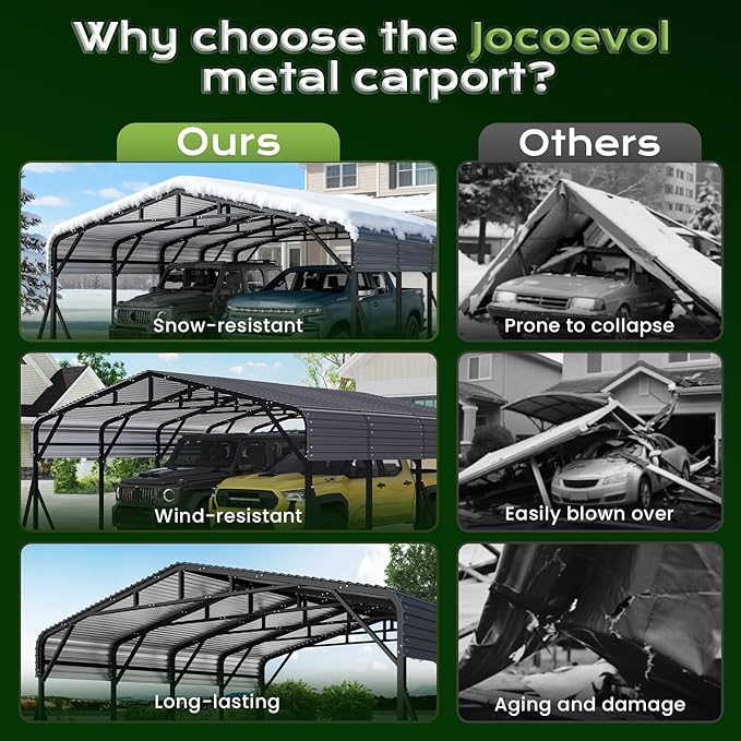 20x20FT Metal Carport, Heavy Duty Car Garage w/Reinforced Support Rods and Windproof Ground Anchors, All-Weather Multi-Use Outdoor Shelter for Car, Boats and Truck