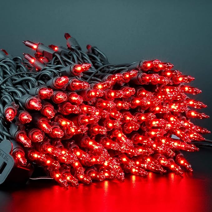 YULETIME 200 Red Christmas Lights with Black Wire, Pack of 2 Sets 33 ft 100 Count UL Certified Holiday String Lights (Red)