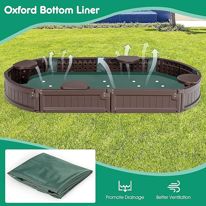 Costzon Kids Sandbox with Cover, HDPE Child Sand Pit w/Detachable Built-in Seating & Bottom Liner for Backyard Lawn Garden Beach, Outdoor Sand Box for Kids Age 3+ (Elliptical)