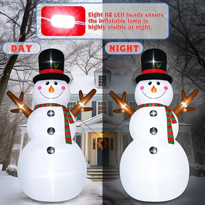 18FT Christmas Inflatable Snowman, Super Large Blow Up Snowmen Outdoor Decor with LED Lights, Waterproof Giant Snowman Yard Decoration for Holiday, Xmas Party, Garden