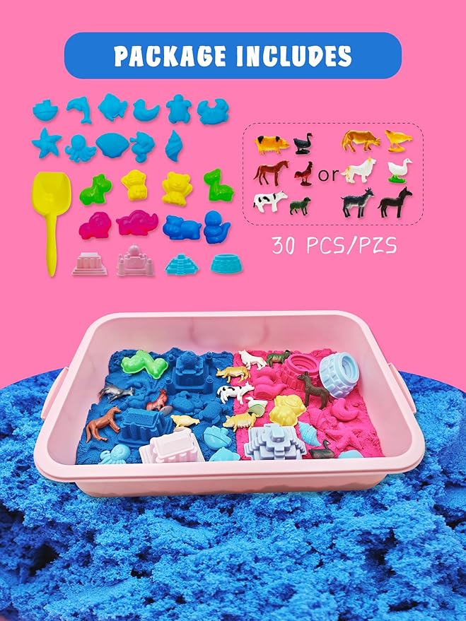 Pet Sensory Bin, Animal Sandbox for Toddlers, 30 PCS Play Sandbox with Lid, Preschool Learning Activities Gifts for Boys Girls Age 3+