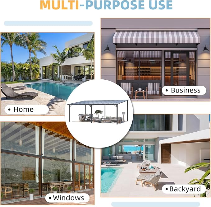 AECOJOY 32' x 12' Gazebo for Patio, Large Wall-Mounted Hard Top Lean-to Gazebo Pergola with Roof 12' x 32' on Clearance, Heavy Duty Patio Awnings for Decks, Backyard