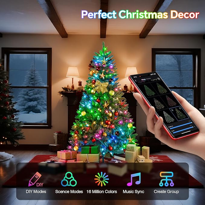 6FT Pre-lit Christmas Tree, RGB Color Changing Smart Artificial Christmas Tree with Lights, 920 PVC Branch Tips, App&Remote Control, Light up Christmas Tree for Indoor Outdoor Decoration