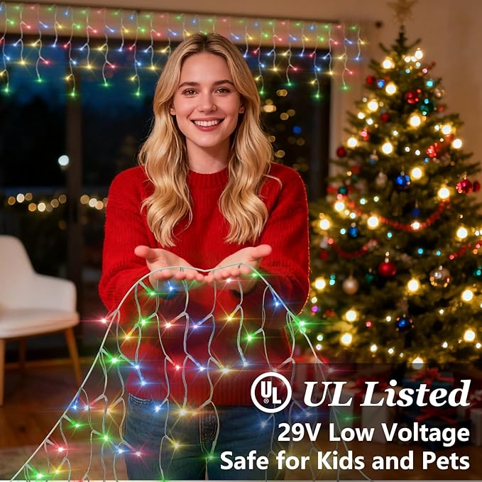 810 LED Christmas Lights Outdoor Indoor, 82ft Multicolor String Lights with 180 Drops, 12 Modes Dimmable Curtain Lights with Timer, Waterproof Twinkle Fairy Lights for Bedroom Window Xmas Decor