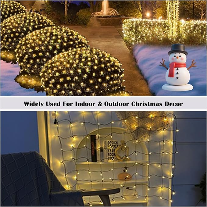 Christmas Net Lights Outdoor for Bushes, 6x5ft 120LED Net Light Outdoor Mesh Lights, Connectable Waterproof Net Light for Bushes,Garden,Yard,Trunk,Xmas Tree,Christmas Décor (Warm White)