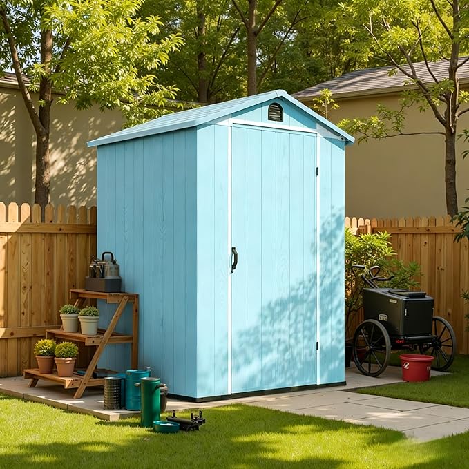 Patiowell 4 x 6 Resin Storage Shed, Blue Outdoor Plastic Garden Shed with Lockable Door & Window, Easy Assembly Tool Shed for Backyard