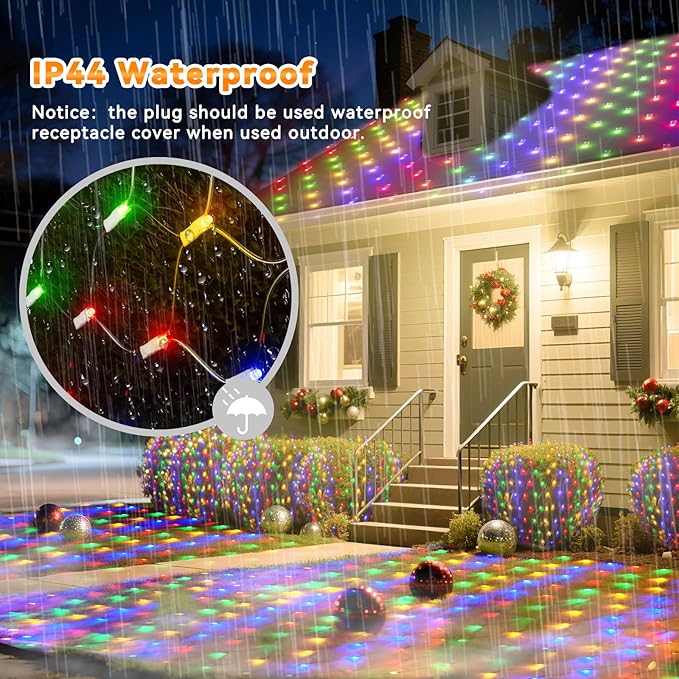LitHome 14.8FT x 5FT Christmas Net Lights, 300 LED Net Lights Outdoor Mesh Light with 8 Modes, Connectable Waterproof Multicolor Christmas Mesh Light for Bushes, Garden, Backyard, Xmas, Holiday Decor