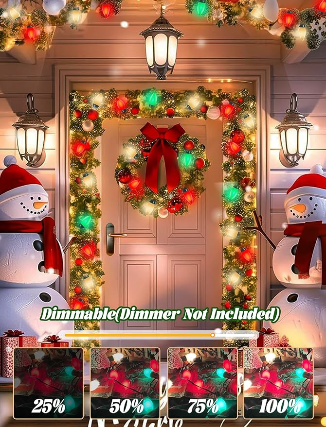 50Ft C9 LED Christmas Lights Outdoor, Vintage Christmas String Light Plug in with 52 Shatterproof C9 Red White Green Bulbs Christmas Decorations Lights for Indoor Christmas Tree Patio Roofline Party