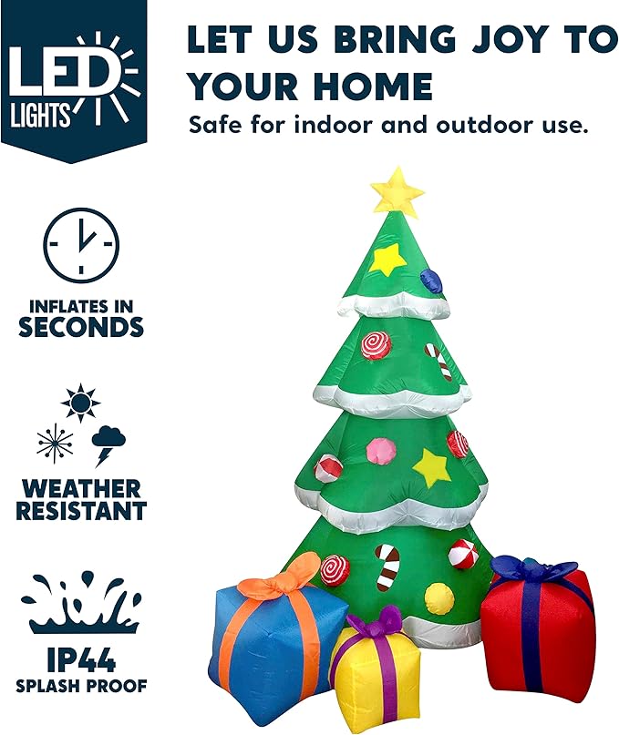 Joiedomi 7 FT Christmas Tree Inflatables Outdoor Decoration, Giant Christmas Inflatable Tree with 3 Gift Boxes with Build-in LEDs for Blow Up Xmas Decoration, Indoor Outdoor Yard Garden Lawn Décor