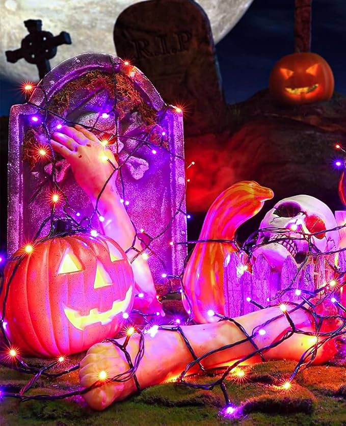 Purple Orange Christmas Lights Outdoor, 80FT 240 LED Christmas Tree Lights Waterproof Plug in, 8 Modes Connectable Christmas Decorations Green Wire for Indoor Home Garden Xmas Holiday